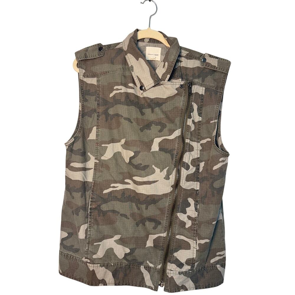 Silence + Noise Vest Womens Large Brown Camo Embroidered Floral Back Jacket